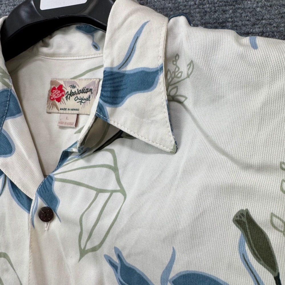 Hilo Hattie Shirt Large Mens Hawaiian 100% Rayon Floral Orchid Made in USA - Picture 5 of 8